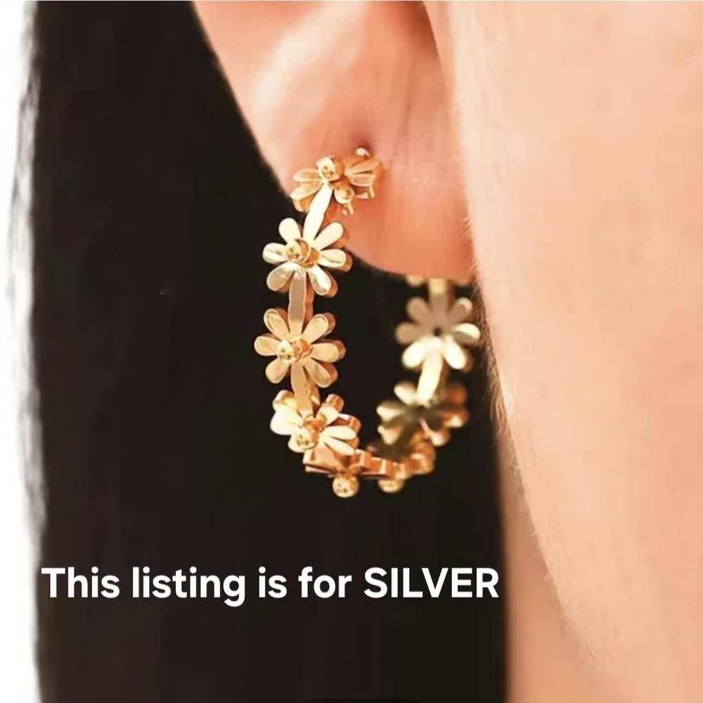 Daisy Hoop Earrings Titanium Steel - Picture 3 of 10